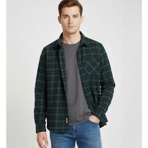 Plaid Button Down Polyester Fiber Shirt, Men’s XL, Green Navy